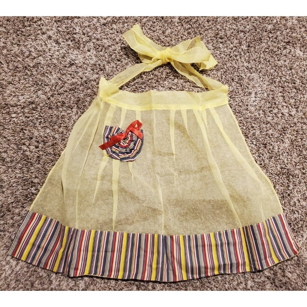 Butter Yellow Vtg Handmade Tie Apron Granny Pocket Cooking Housewife Pin Up